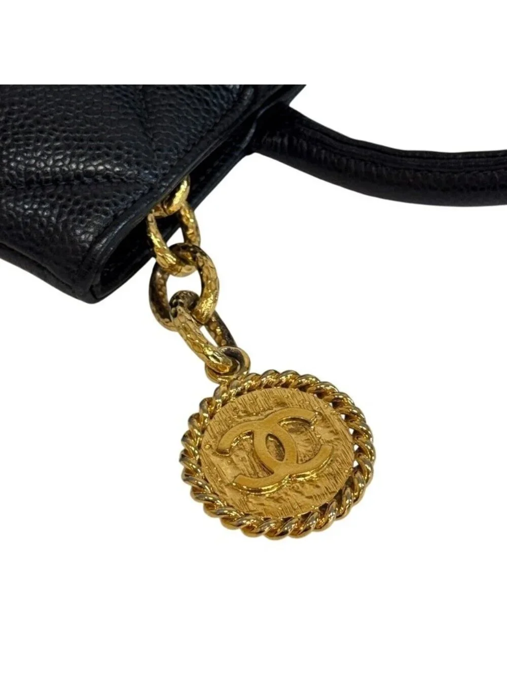 Chanel Reissue Tote Logo Caviar Leather Handbag Black Gold